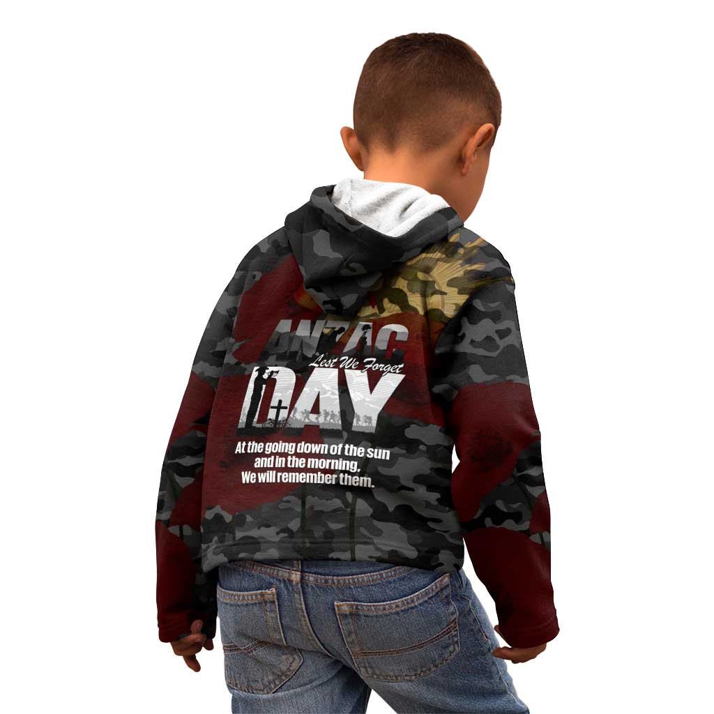 Australia ANZAC Day Kid Hoodie We Will Remember Them Poppy Camouflage - Aussie Hoodie