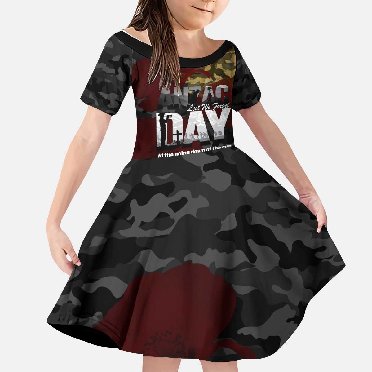 Australia ANZAC Day Kid Short Sleeve Dress We Will Remember Them Poppy Camouflage - Aussie Hoodie