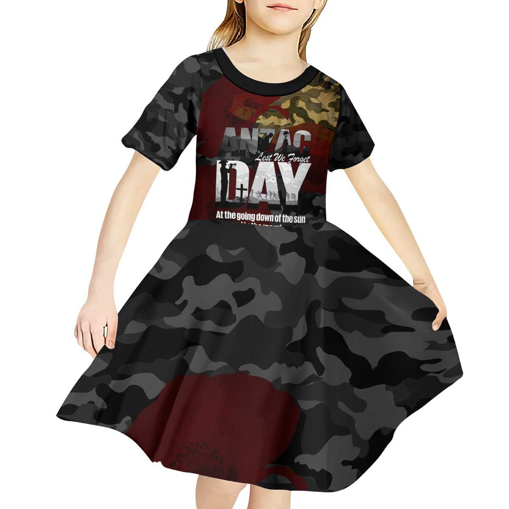 Australia ANZAC Day Kid Short Sleeve Dress We Will Remember Them Poppy Camouflage - Aussie Hoodie