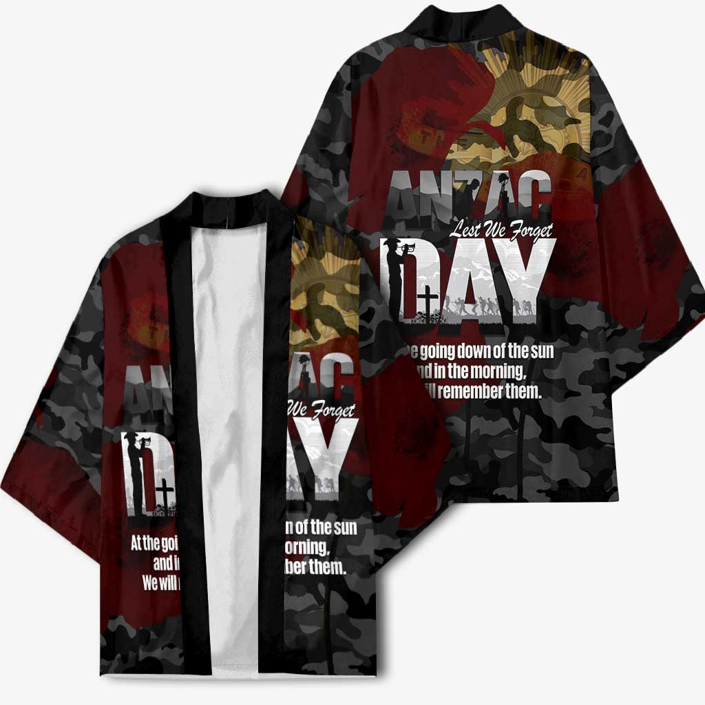 Australia ANZAC Day Kimono We Will Remember Them Poppy Camouflage - Aussie Hoodie