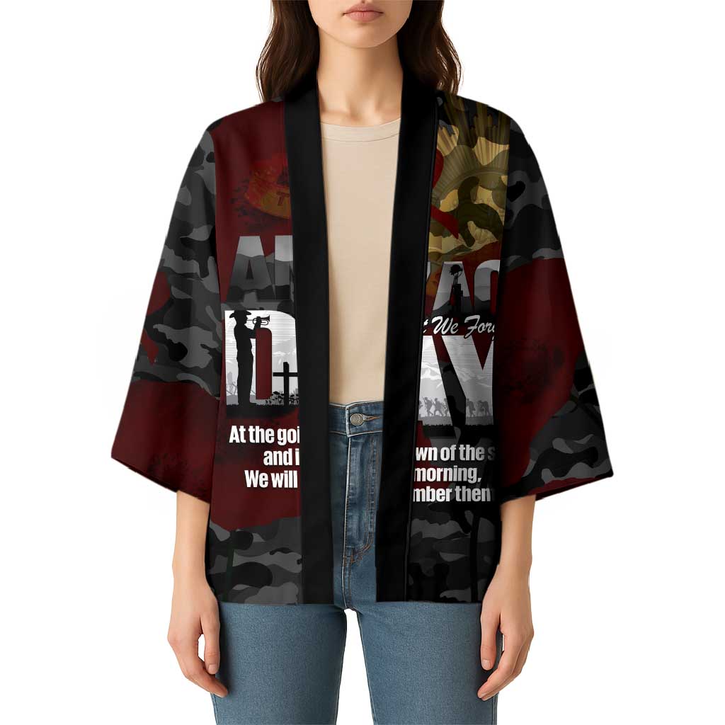Australia ANZAC Day Kimono We Will Remember Them Poppy Camouflage - Aussie Hoodie