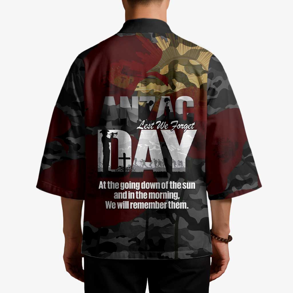 Australia ANZAC Day Kimono We Will Remember Them Poppy Camouflage - Aussie Hoodie
