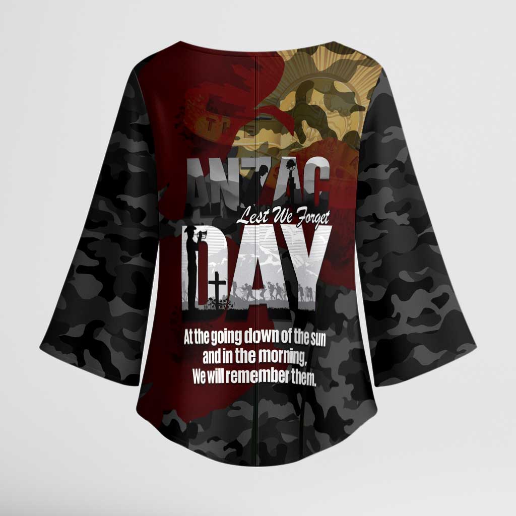 Australia ANZAC Day Kimono Sleeve Blouse We Will Remember Them Poppy Camouflage - Aussie Hoodie