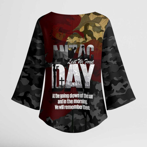 Australia ANZAC Day Kimono Sleeve Blouse We Will Remember Them Poppy Camouflage - Aussie Hoodie