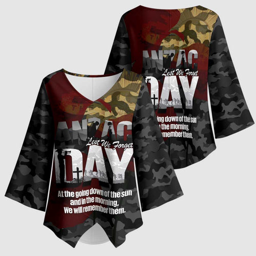 Australia ANZAC Day Kimono Sleeve Blouse We Will Remember Them Poppy Camouflage - Aussie Hoodie