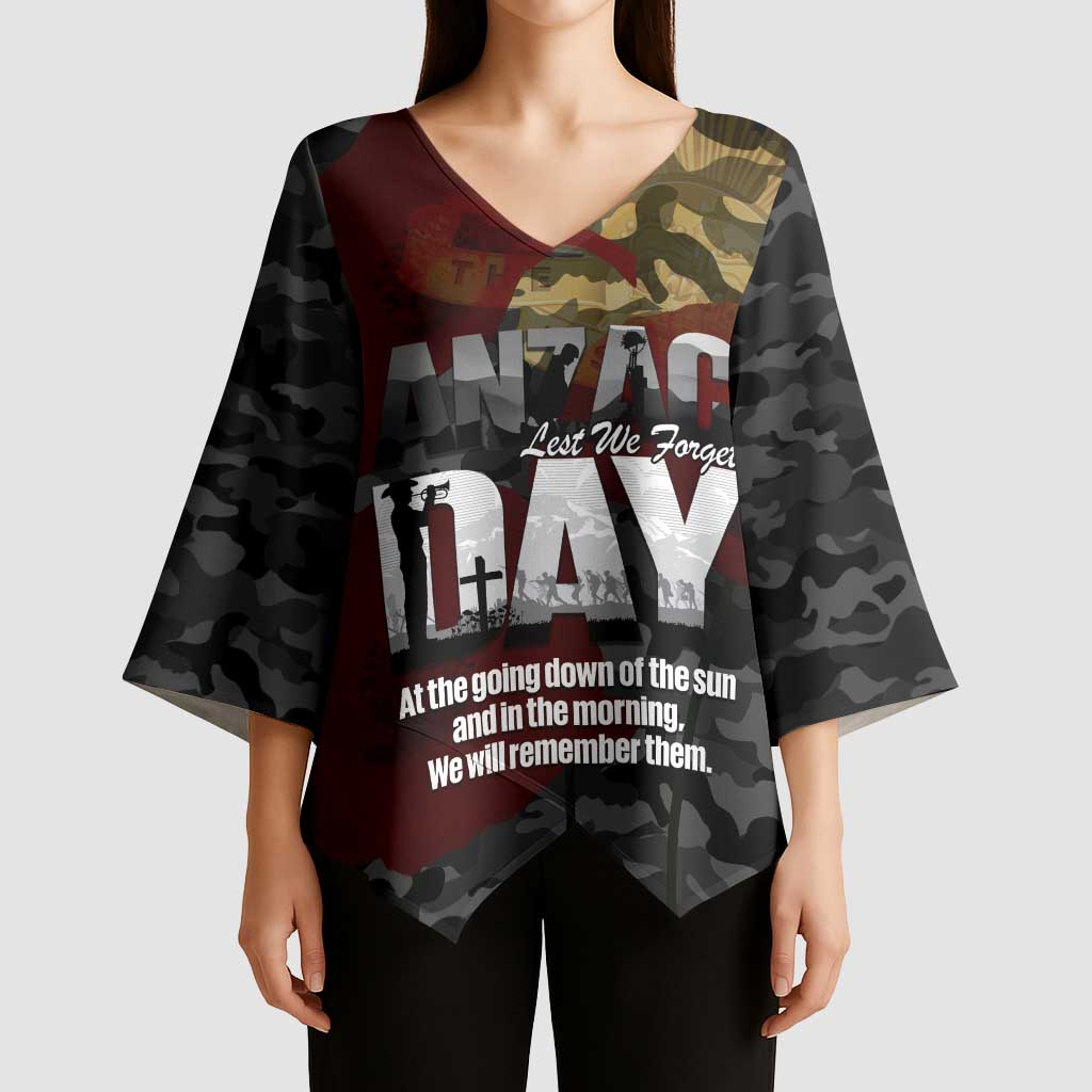 Australia ANZAC Day Kimono Sleeve Blouse We Will Remember Them Poppy Camouflage - Aussie Hoodie