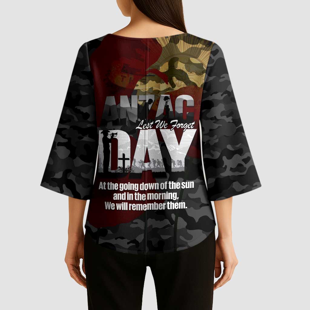 Australia ANZAC Day Kimono Sleeve Blouse We Will Remember Them Poppy Camouflage - Aussie Hoodie