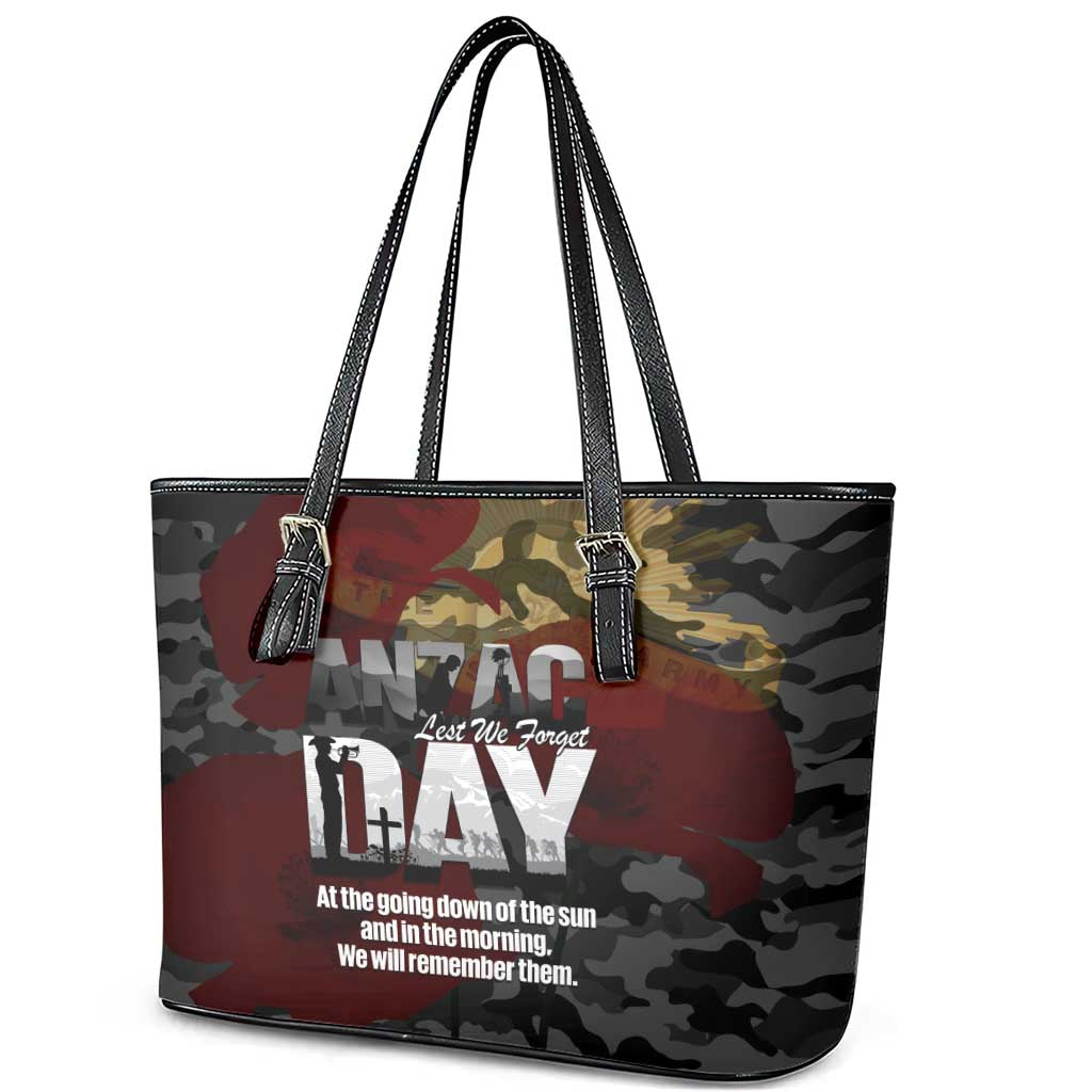 Australia ANZAC Day Leather Tote Bag We Will Remember Them Poppy Camouflage - Aussie Hoodie
