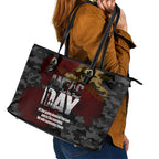 Australia ANZAC Day Leather Tote Bag We Will Remember Them Poppy Camouflage - Aussie Hoodie