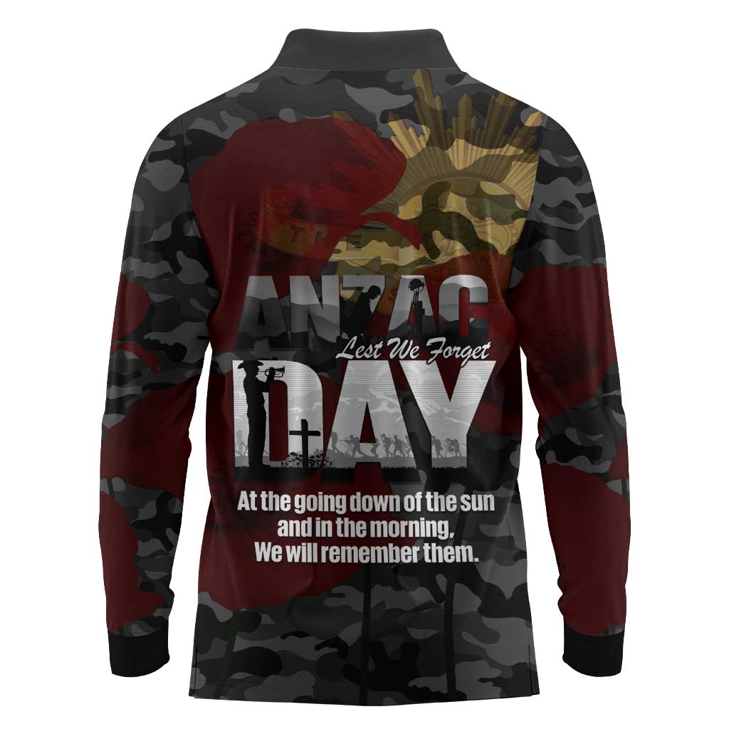 Australia ANZAC Day Long Sleeve Polo Shirt We Will Remember Them Poppy Camouflage - Aussie Hoodie