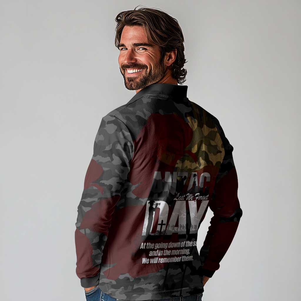 Australia ANZAC Day Long Sleeve Polo Shirt We Will Remember Them Poppy Camouflage - Aussie Hoodie