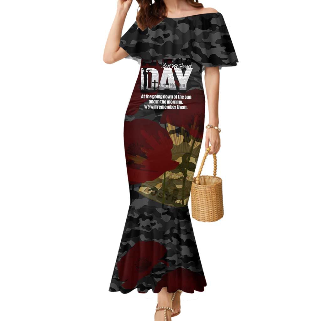 Australia ANZAC Day Mermaid Dress We Will Remember Them Poppy Camouflage - Aussie Hoodie