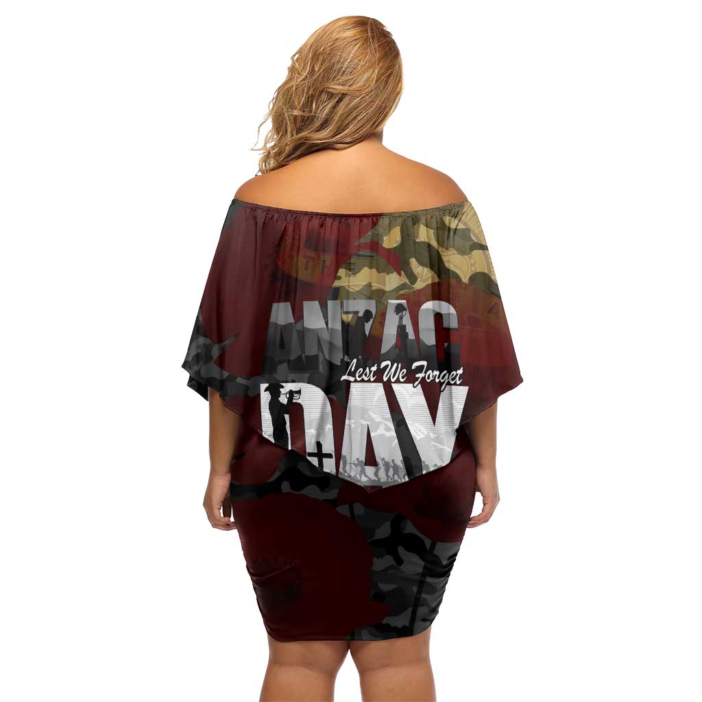 Australia ANZAC Day Off Shoulder Short Dress We Will Remember Them Poppy Camouflage - Aussie Hoodie