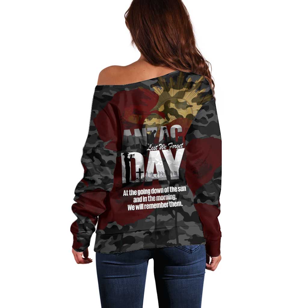 Australia ANZAC Day Off Shoulder Sweater We Will Remember Them Poppy Camouflage - Aussie Hoodie