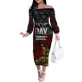 Australia ANZAC Day Off The Shoulder Long Sleeve Dress We Will Remember Them Poppy Camouflage - Aussie Hoodie