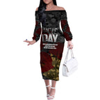 Australia ANZAC Day Off The Shoulder Long Sleeve Dress We Will Remember Them Poppy Camouflage - Aussie Hoodie