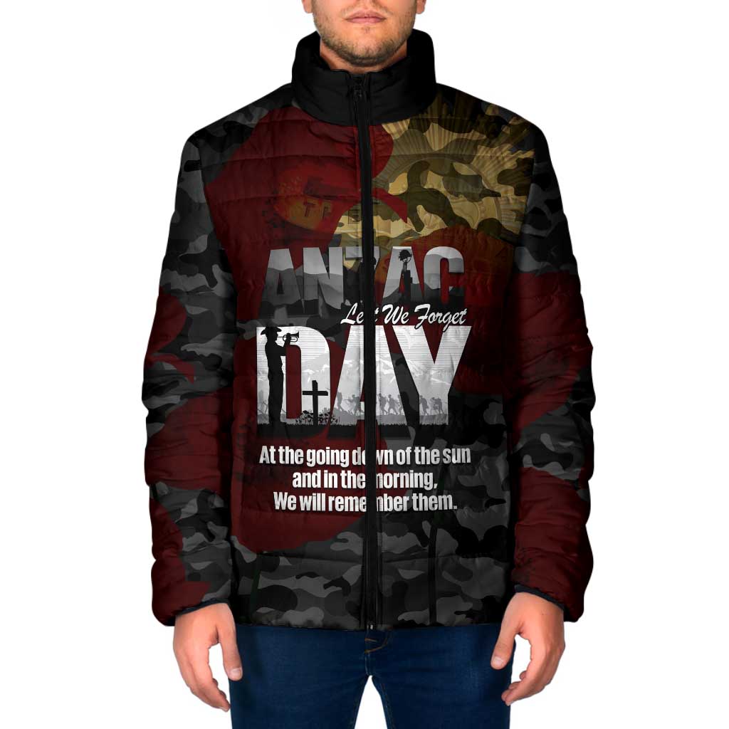 Australia ANZAC Day Padded Jacket We Will Remember Them Poppy Camouflage - Aussie Hoodie