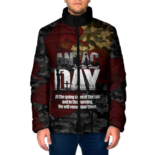Australia ANZAC Day Padded Jacket We Will Remember Them Poppy Camouflage - Aussie Hoodie