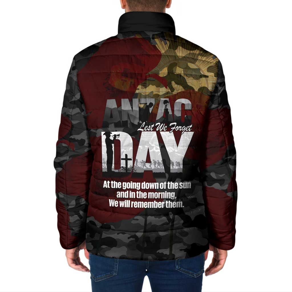 Australia ANZAC Day Padded Jacket We Will Remember Them Poppy Camouflage - Aussie Hoodie