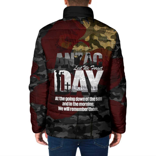 Australia ANZAC Day Padded Jacket We Will Remember Them Poppy Camouflage - Aussie Hoodie