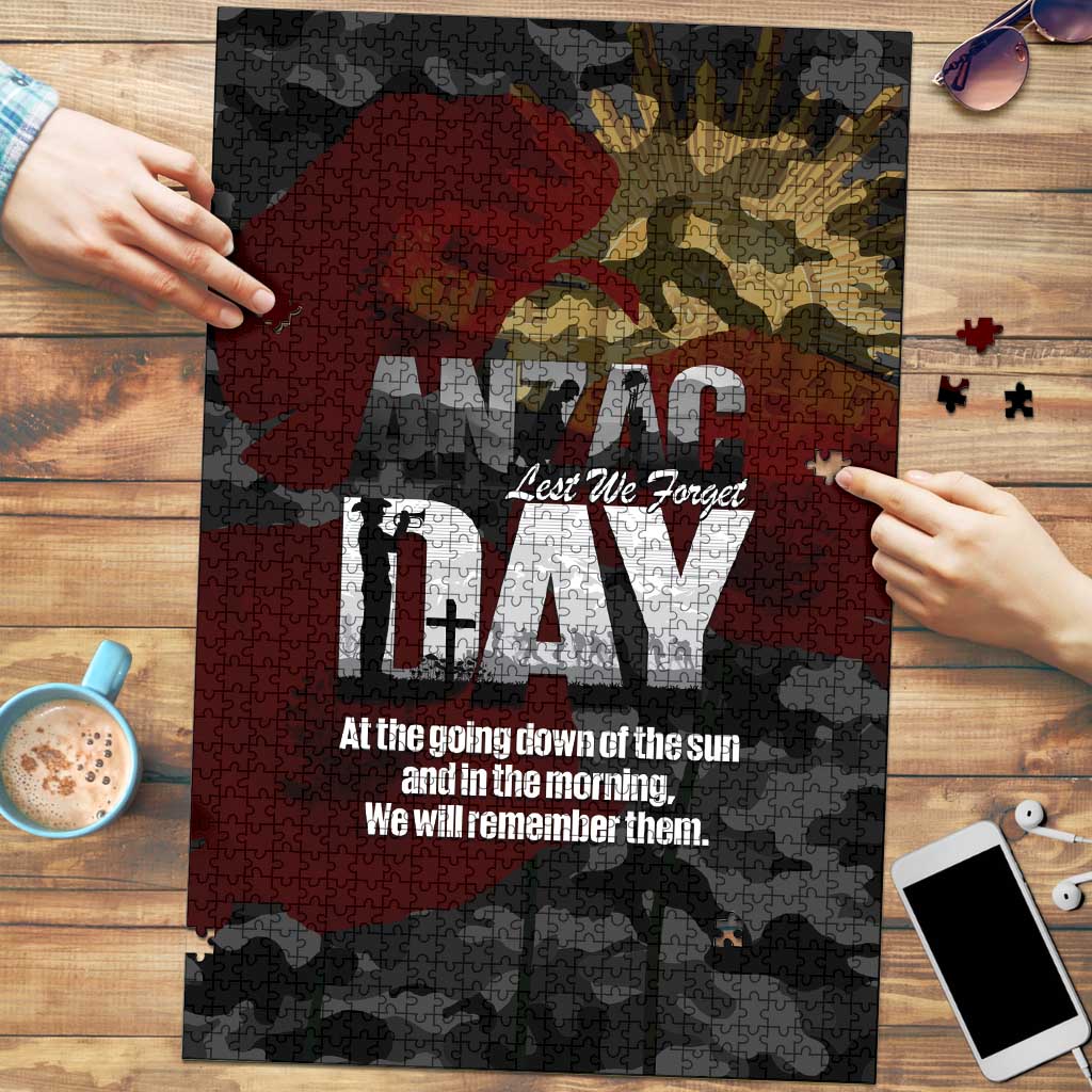Australia ANZAC Day Puzzle We Will Remember Them Poppy Camouflage - Aussie Hoodie