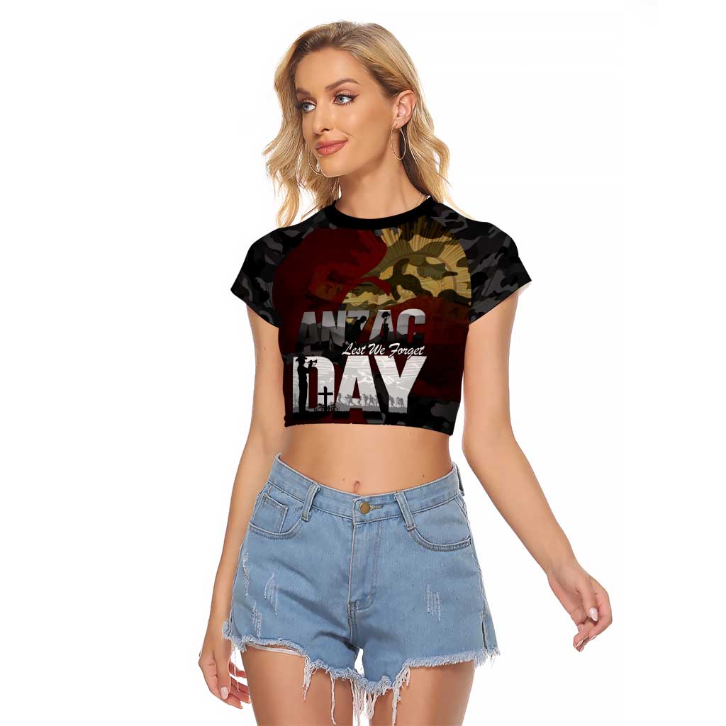 Australia ANZAC Day Raglan Cropped T Shirt We Will Remember Them Poppy Camouflage - Aussie Hoodie