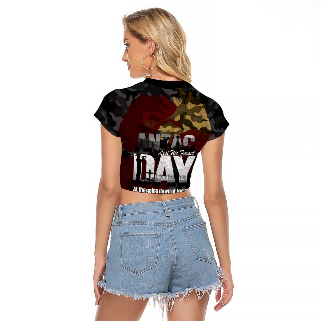 Australia ANZAC Day Raglan Cropped T Shirt We Will Remember Them Poppy Camouflage - Aussie Hoodie