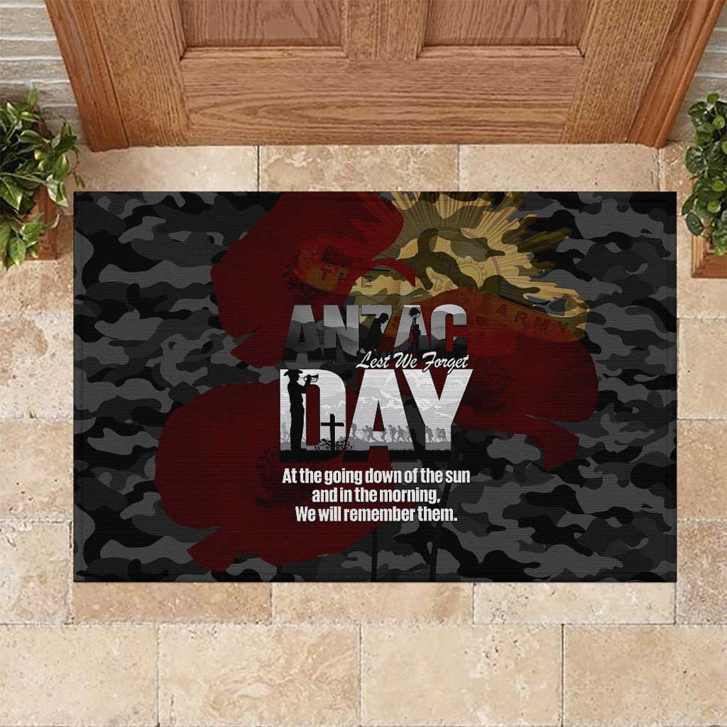 Australia ANZAC Day Rubber Doormat We Will Remember Them Poppy Camouflage - Aussie Hoodie
