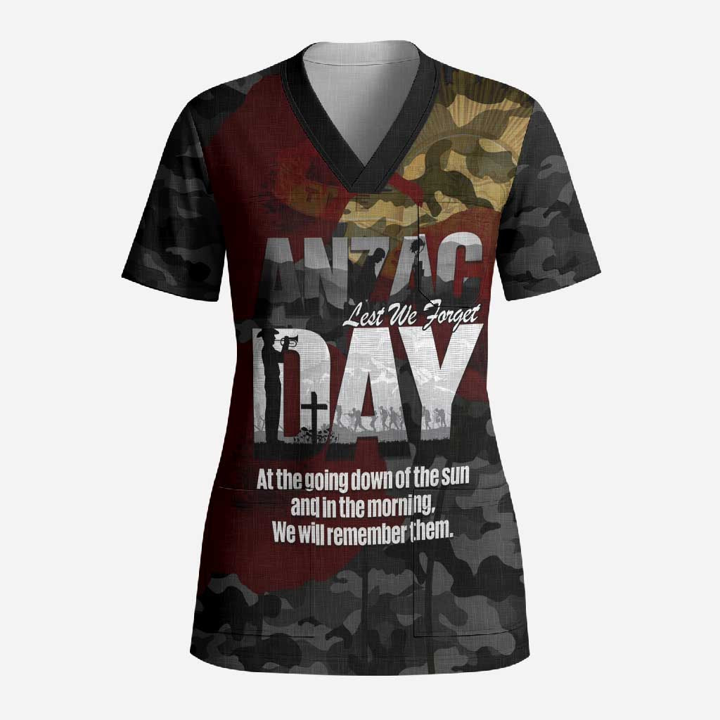 Australia ANZAC Day Scrub Top We Will Remember Them Poppy Camouflage - Aussie Hoodie