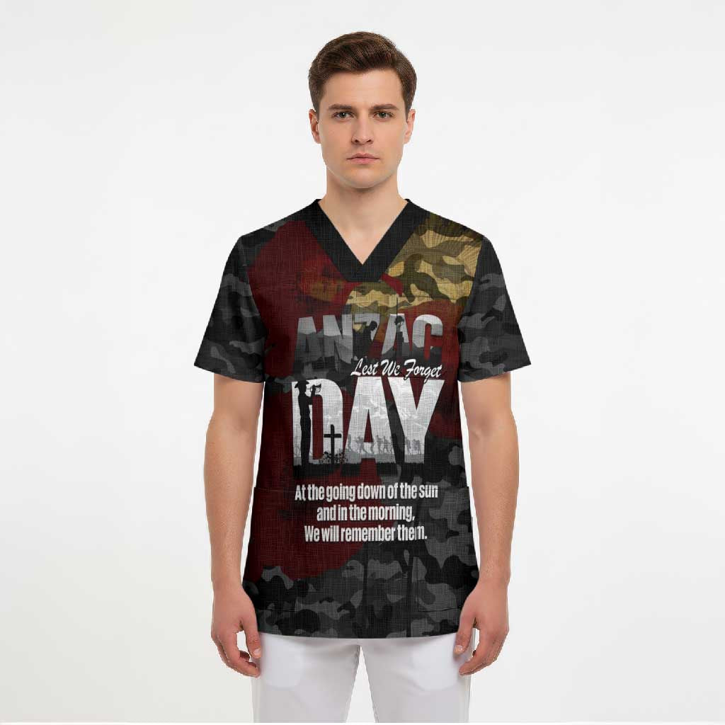 Australia ANZAC Day Scrub Top We Will Remember Them Poppy Camouflage - Aussie Hoodie