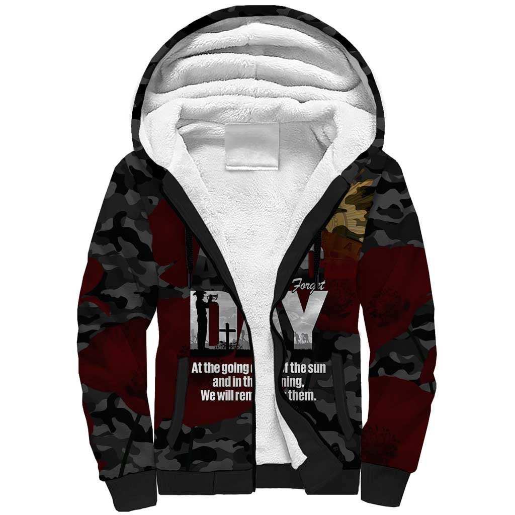Australia ANZAC Day Sherpa Hoodie We Will Remember Them Poppy Camouflage - Aussie Hoodie