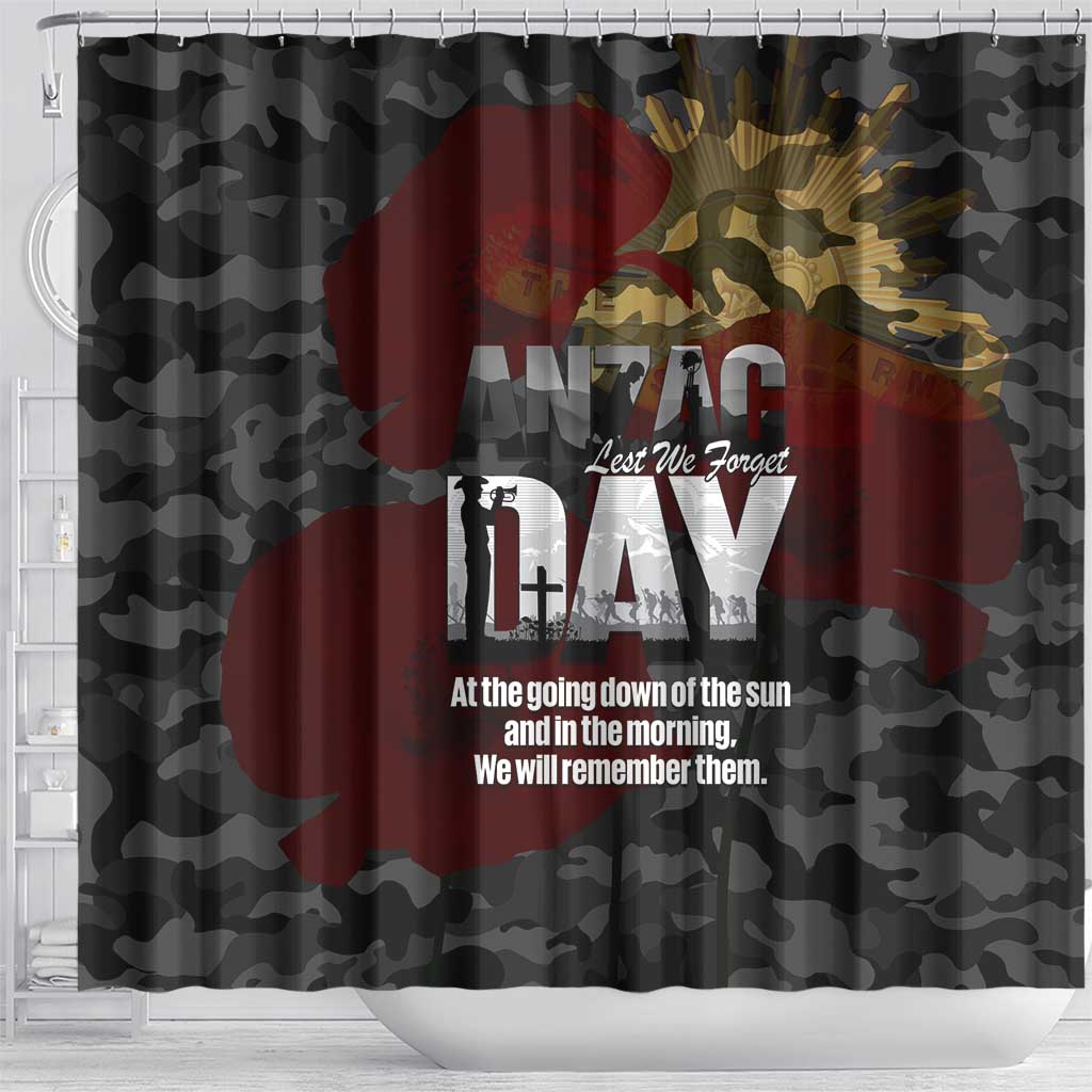 Australia ANZAC Day Shower Curtain We Will Remember Them Poppy Camouflage - Aussie Hoodie