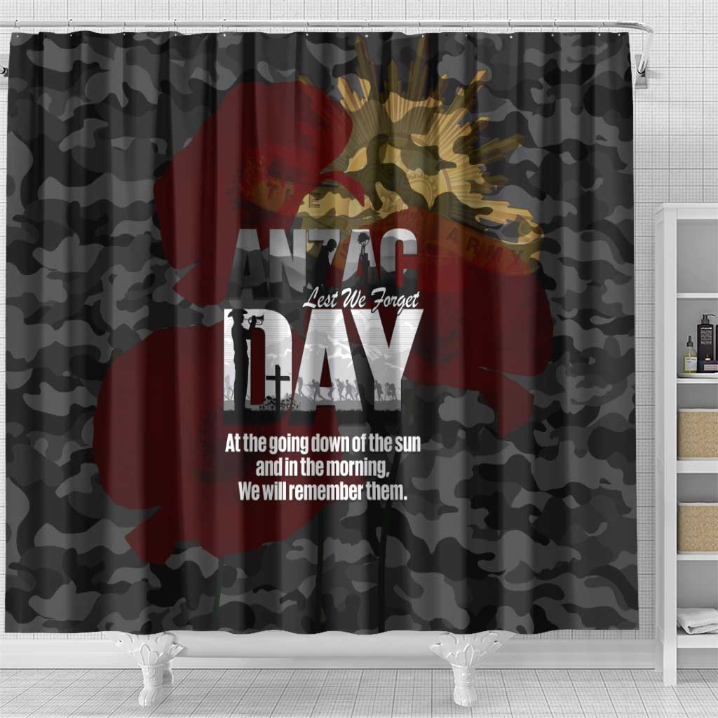 Australia ANZAC Day Shower Curtain We Will Remember Them Poppy Camouflage - Aussie Hoodie