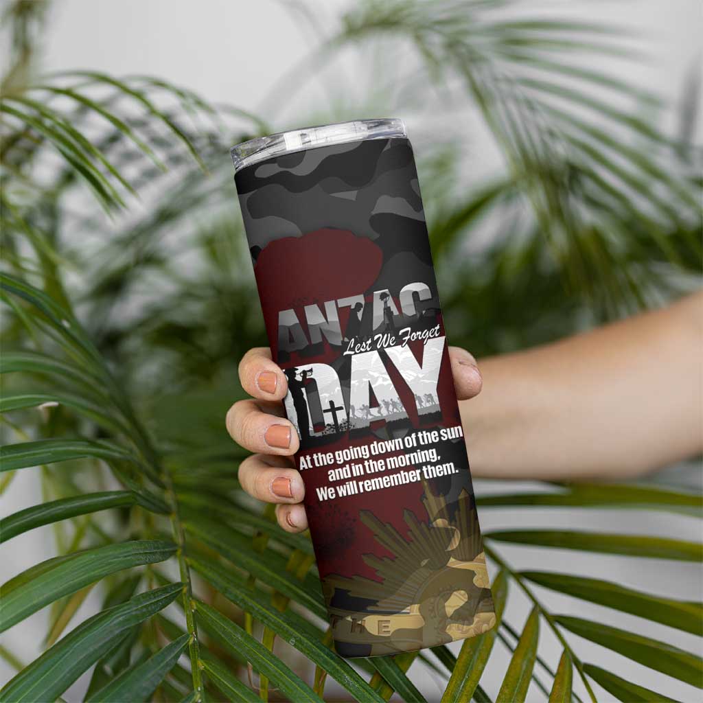 Australia ANZAC Day Skinny Tumbler We Will Remember Them Poppy Camouflage - Aussie Hoodie