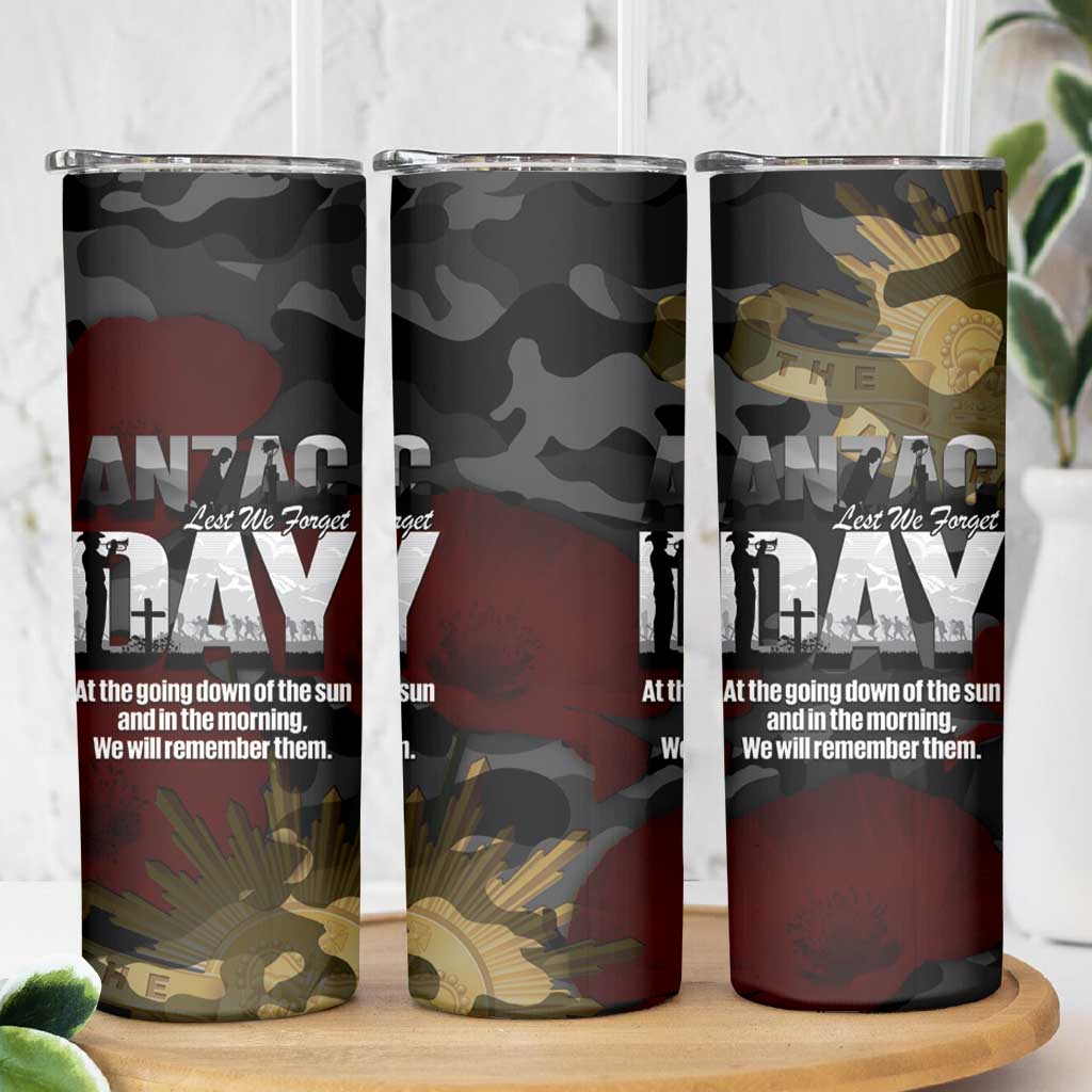 Australia ANZAC Day Skinny Tumbler We Will Remember Them Poppy Camouflage - Aussie Hoodie