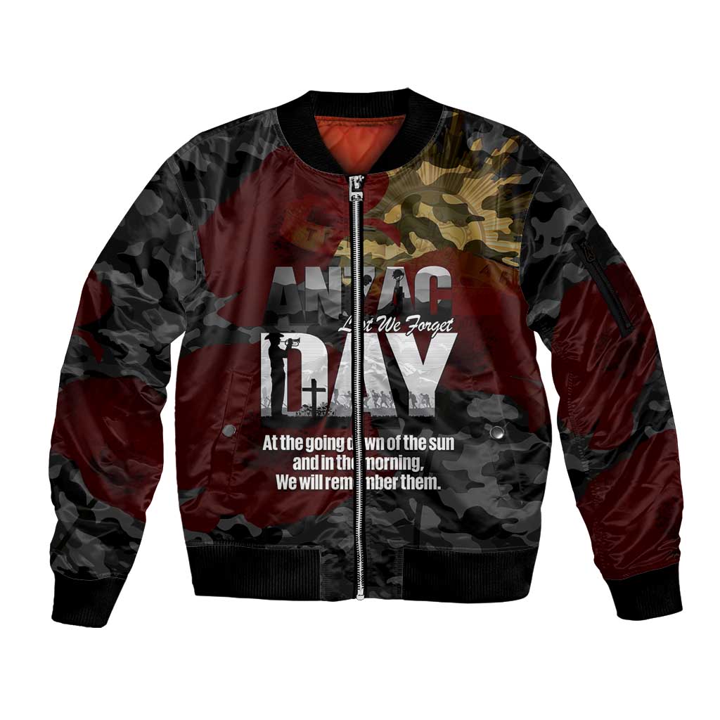 Australia ANZAC Day Sleeve Zip Bomber Jacket We Will Remember Them Poppy Camouflage - Aussie Hoodie
