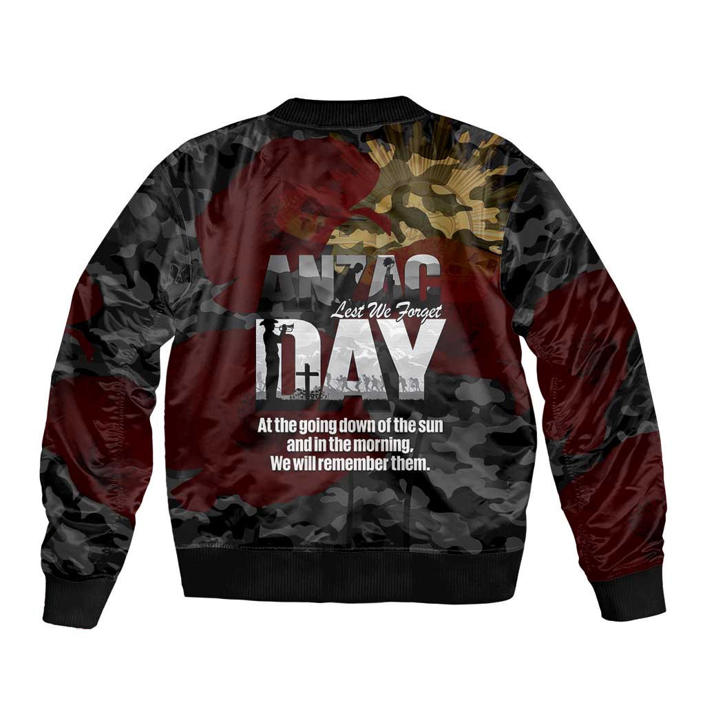 Australia ANZAC Day Sleeve Zip Bomber Jacket We Will Remember Them Poppy Camouflage - Aussie Hoodie
