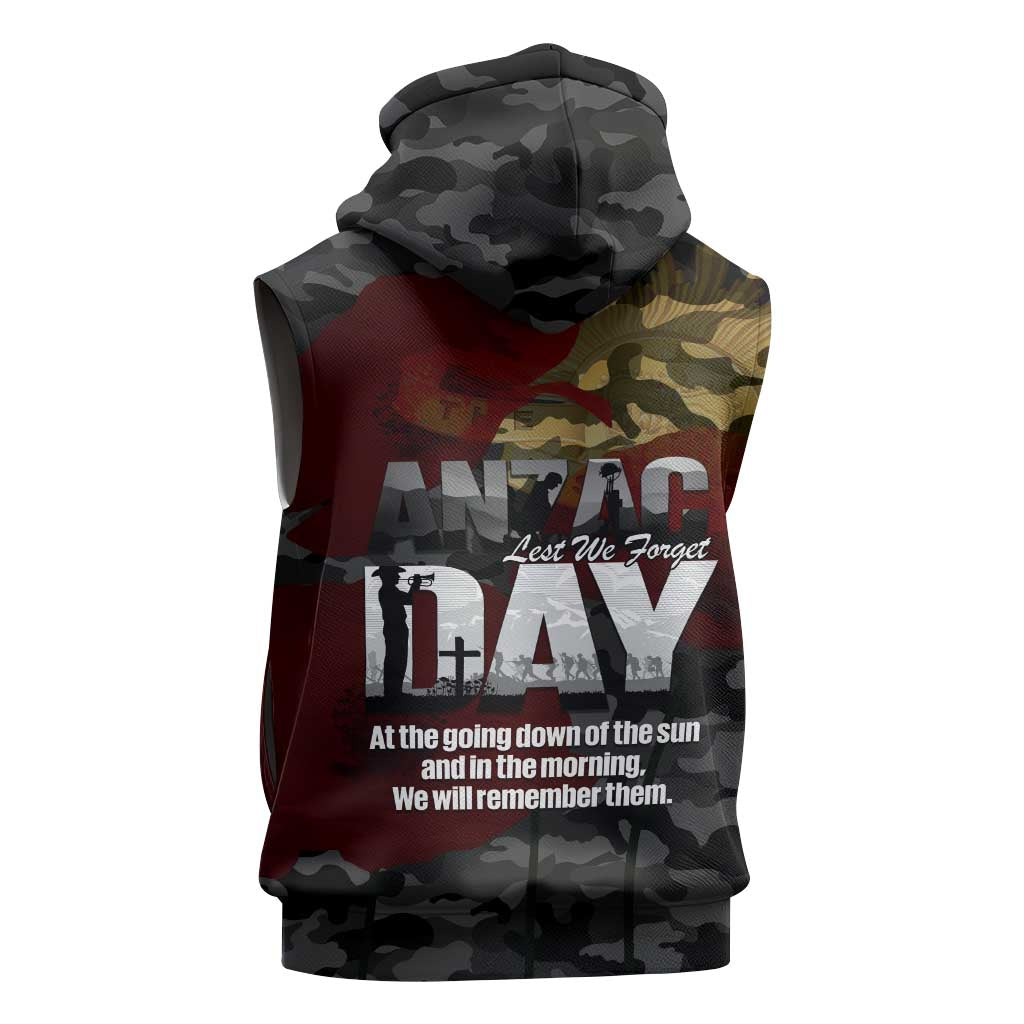 Australia ANZAC Day Sleeveless Hoodie We Will Remember Them Poppy Camouflage - Aussie Hoodie