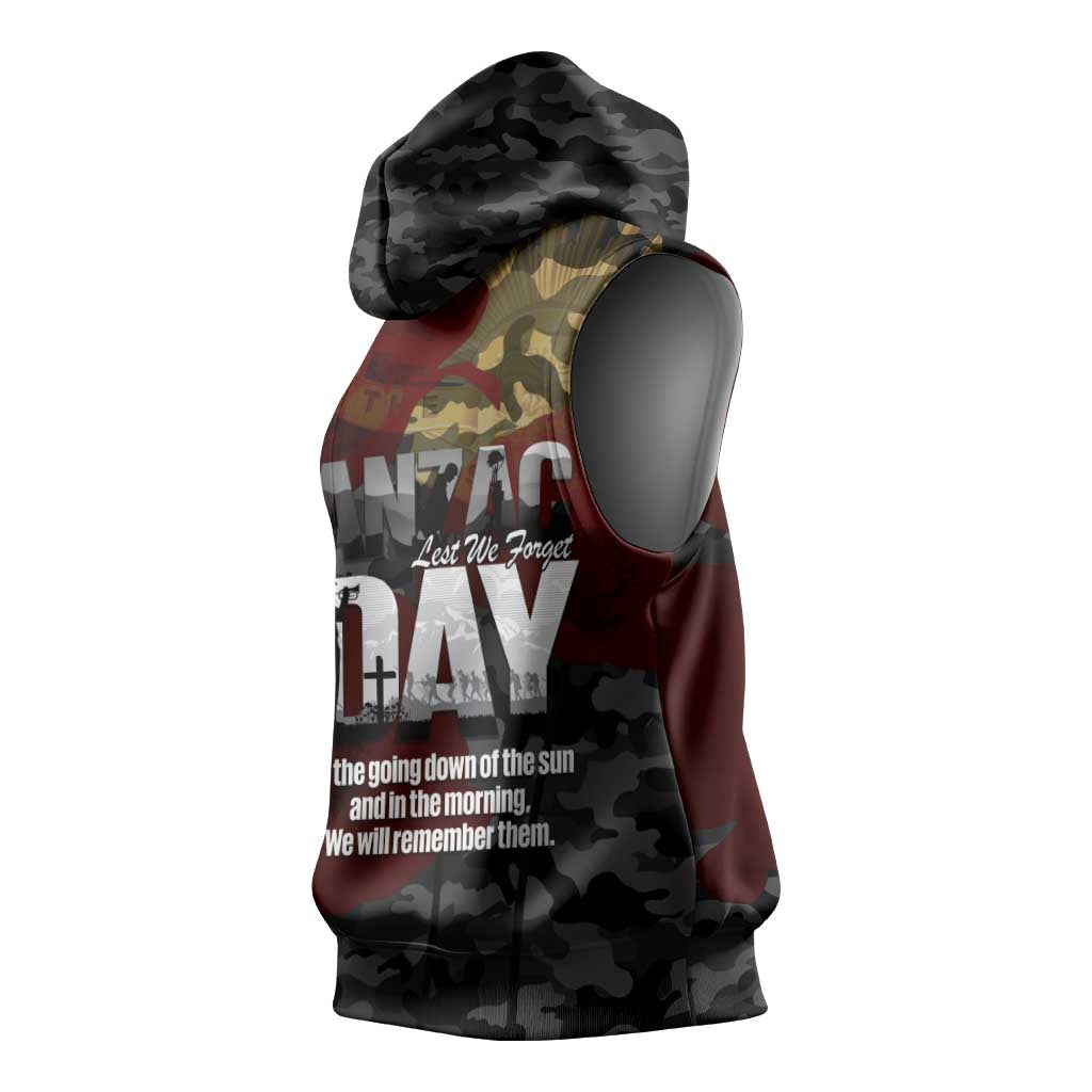 Australia ANZAC Day Sleeveless Hoodie We Will Remember Them Poppy Camouflage - Aussie Hoodie