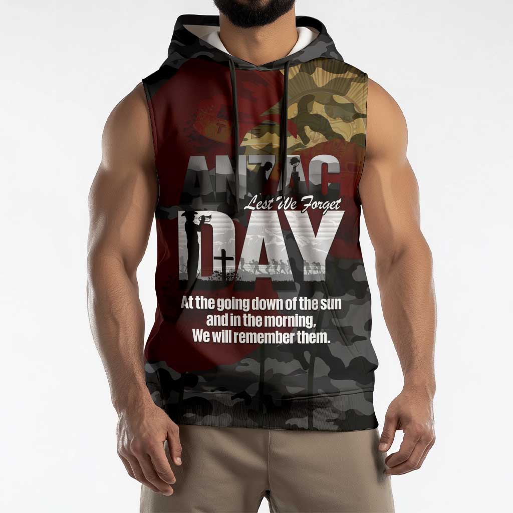 Australia ANZAC Day Sleeveless Hoodie We Will Remember Them Poppy Camouflage - Aussie Hoodie