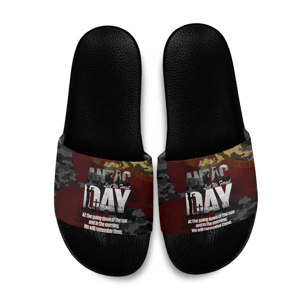 Australia ANZAC Day Slide Sandals We Will Remember Them Poppy Camouflage - Aussie Hoodie