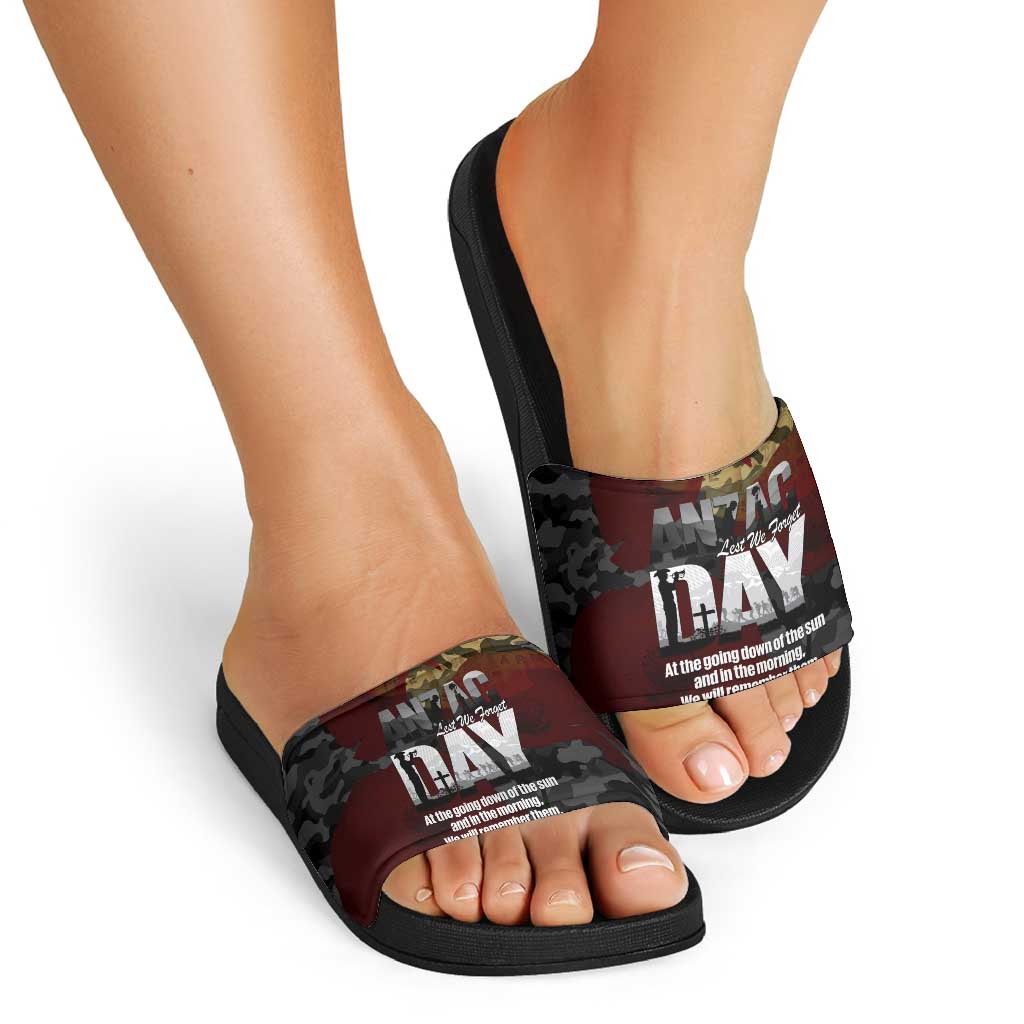 Australia ANZAC Day Slide Sandals We Will Remember Them Poppy Camouflage - Aussie Hoodie