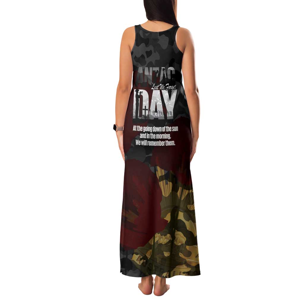 Australia ANZAC Day Tank Maxi Dress We Will Remember Them Poppy Camouflage - Aussie Hoodie