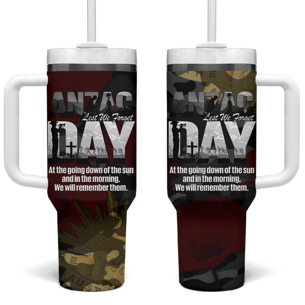Australia ANZAC Day Tumbler With Handle We Will Remember Them Poppy Camouflage - Aussie Hoodie
