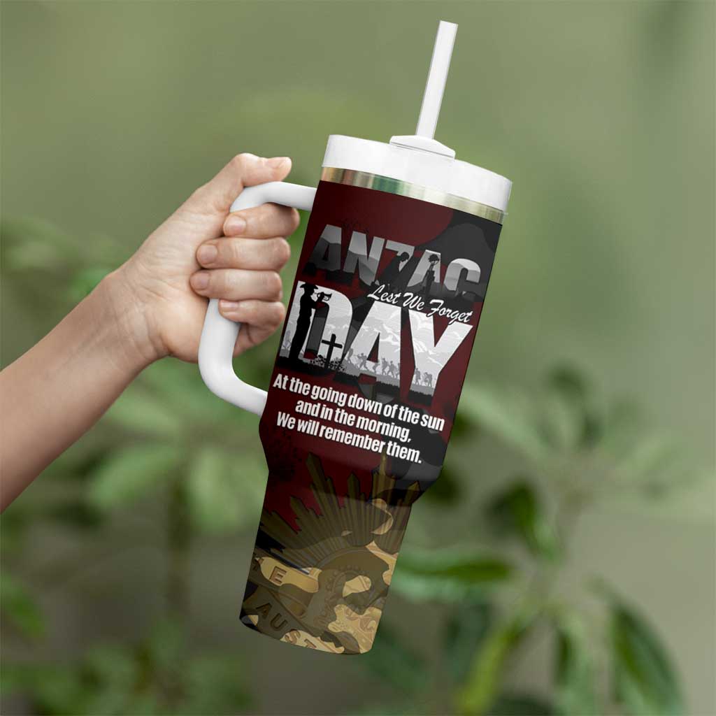 Australia ANZAC Day Tumbler With Handle We Will Remember Them Poppy Camouflage - Aussie Hoodie