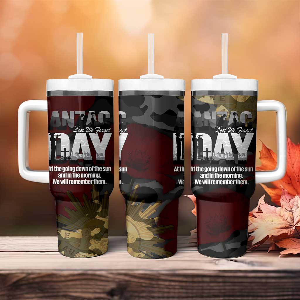 Australia ANZAC Day Tumbler With Handle We Will Remember Them Poppy Camouflage - Aussie Hoodie