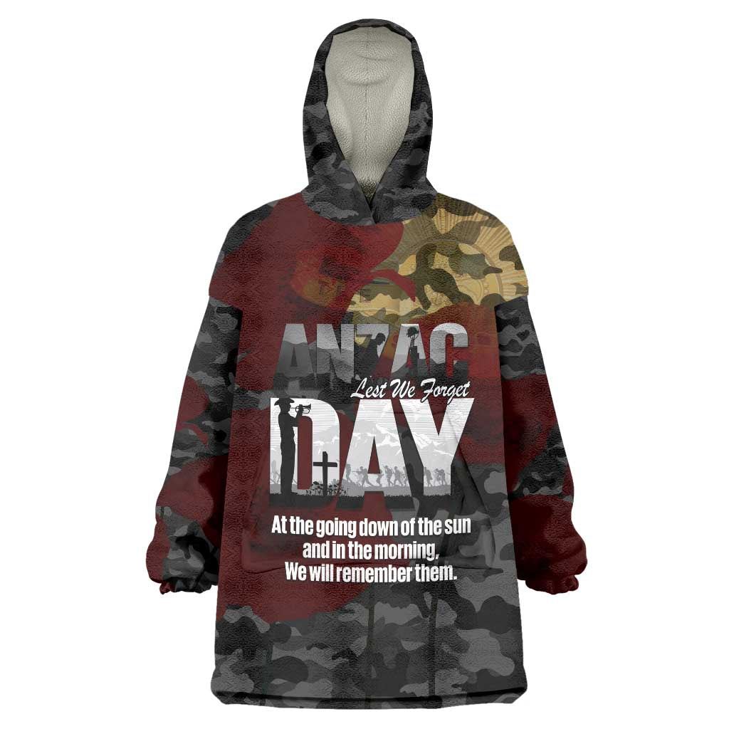 Australia ANZAC Day Wearable Blanket Hoodie We Will Remember Them Poppy Camouflage - Aussie Hoodie