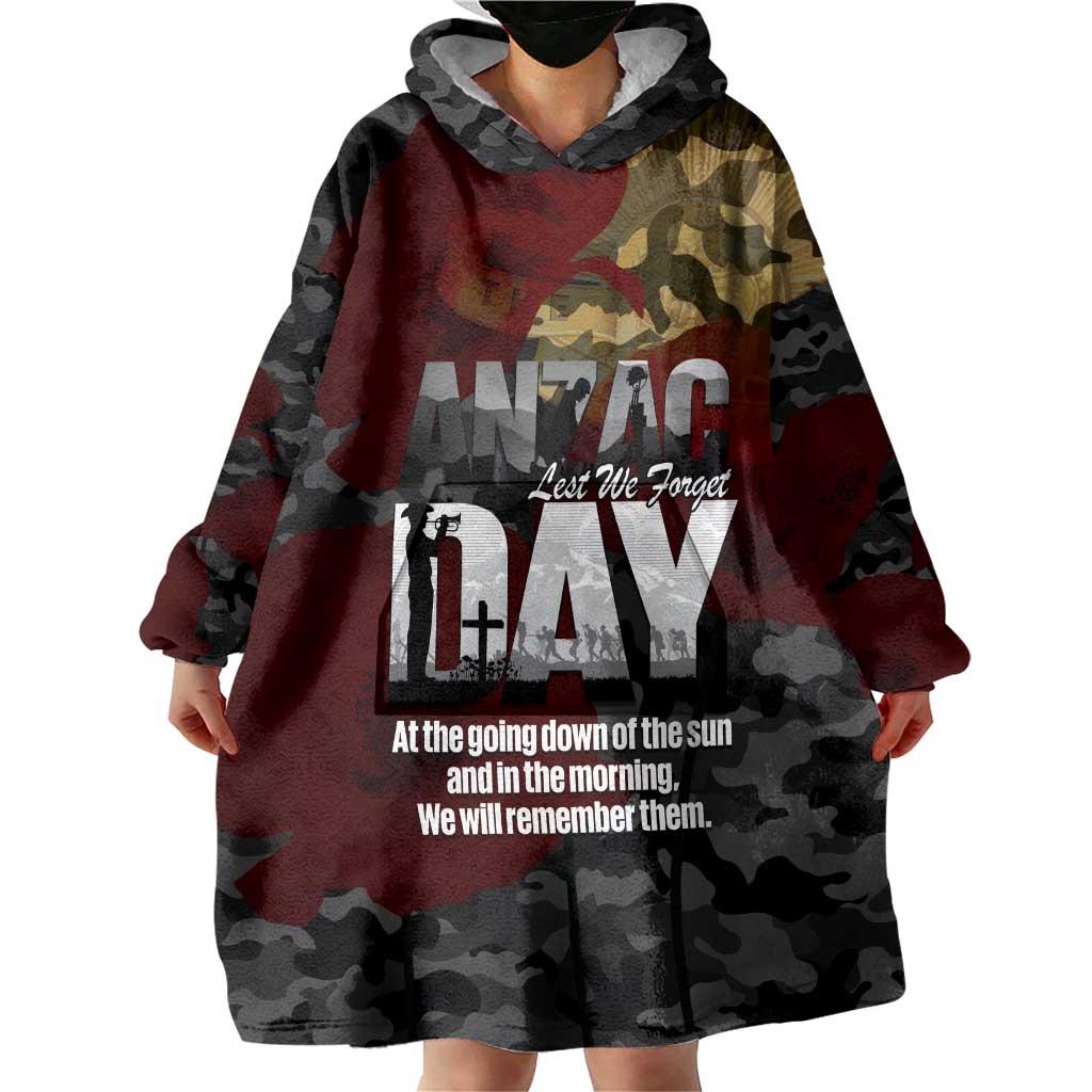 Australia ANZAC Day Wearable Blanket Hoodie We Will Remember Them Poppy Camouflage - Aussie Hoodie
