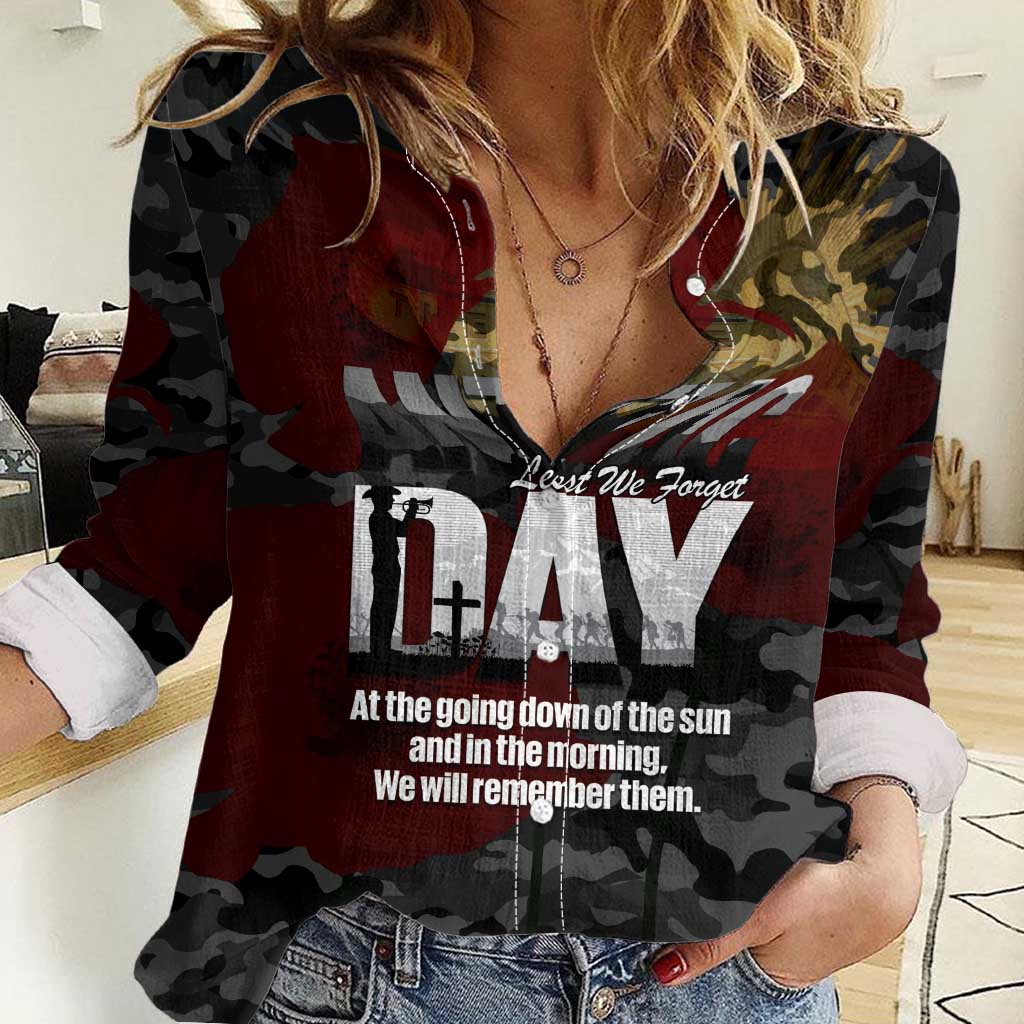 Australia ANZAC Day Women Casual Shirt We Will Remember Them Poppy Camouflage - Aussie Hoodie