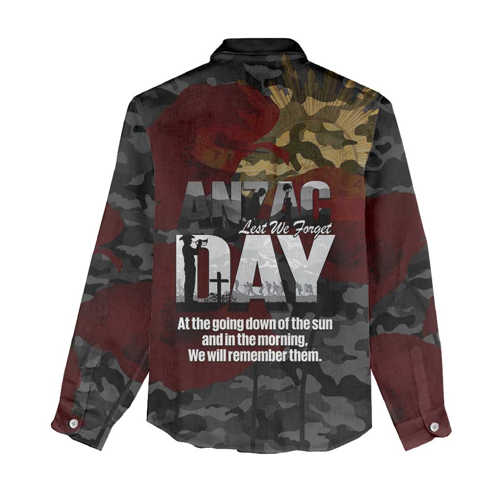 Australia ANZAC Day Women Casual Shirt We Will Remember Them Poppy Camouflage - Aussie Hoodie